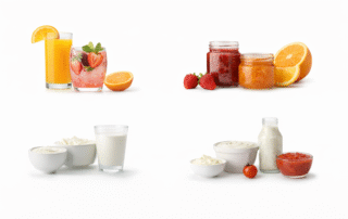 Common applications of citric acid (E330/INS 330) in end products: beverages, fruit preserves, dairy products, and sauces & dressings.